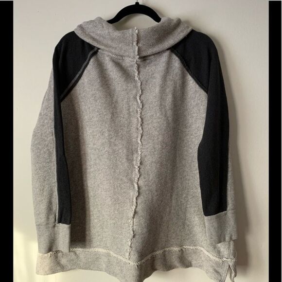 Free People grey sweater, black sleeve panels, cowl collar, distressed,ragged, S - Picture 4 of 8